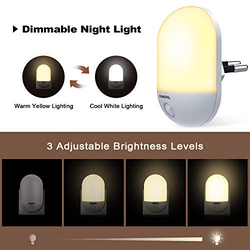 Luz Nocturna Infantil OMERIL Luz Quitamiedos con Control Remoto, Función de Temporización y 3 Brillo Ajustable, Luz Noche Enchufe para Habitación Bebé, Dormitorio, Sala, Garaje, Baño, Pasillos