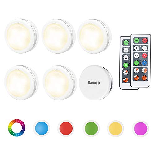 Luz Nocturna LED Luz de Noche Luz de Armario Inalámbrica LED Bawoo 6PCS Lámpara de Cocina LED 5 Perlas Lámpara Adhesiva Multicolor con 2 Control Remoto Vitrina Armario Pasillo Casa