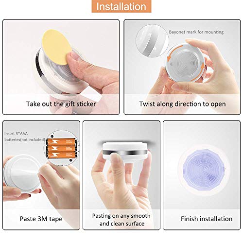 Luz Nocturna LED Luz de Noche Luz de Armario Inalámbrica LED Bawoo 6PCS Lámpara de Cocina LED 5 Perlas Lámpara Adhesiva Multicolor con 2 Control Remoto Vitrina Armario Pasillo Casa