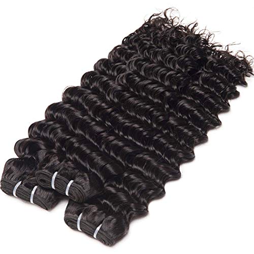 LVY pelo natural humano Extensiones de cabello pelo rizado profundo natural brasileño 3 bundle pelo natural humano con parte libre de cierre 10 12 14+10 pulgada