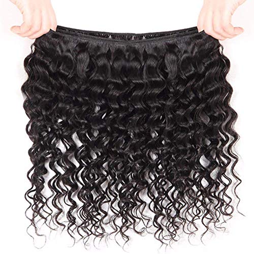 LVY pelo natural humano Extensiones de cabello pelo rizado profundo natural brasileño 3 bundle pelo natural humano con parte libre de cierre 30 35 40+25 CM
