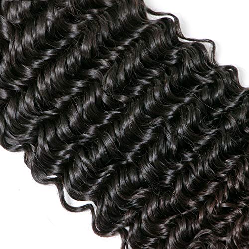 LVY pelo natural humano Extensiones de cabello pelo rizado profundo natural brasileño 3 bundle pelo natural humano con parte libre de cierre 30 35 40+25 CM