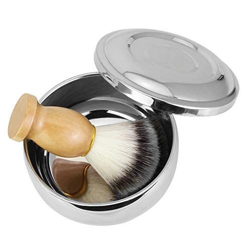 LYTIVAGEN Juego de Brocha y Cuenco de Afeitar, Cuenco de Japón de Acero Inoxidable con Tapa Cepillo de Afeitar de Lana Nylon, Maquinilla de Afeitar Clásica