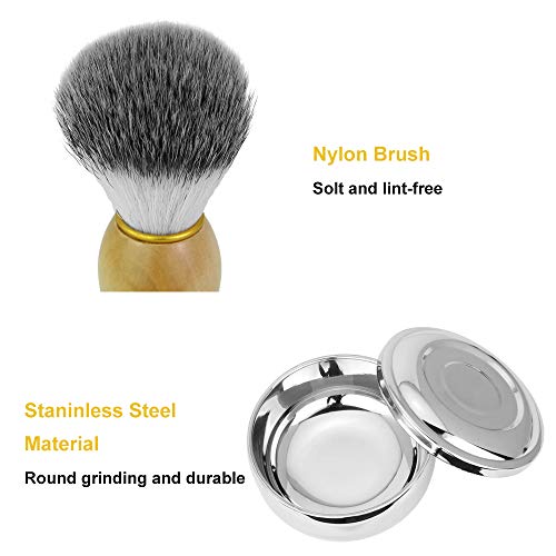 LYTIVAGEN Juego de Brocha y Cuenco de Afeitar, Cuenco de Japón de Acero Inoxidable con Tapa Cepillo de Afeitar de Lana Nylon, Maquinilla de Afeitar Clásica