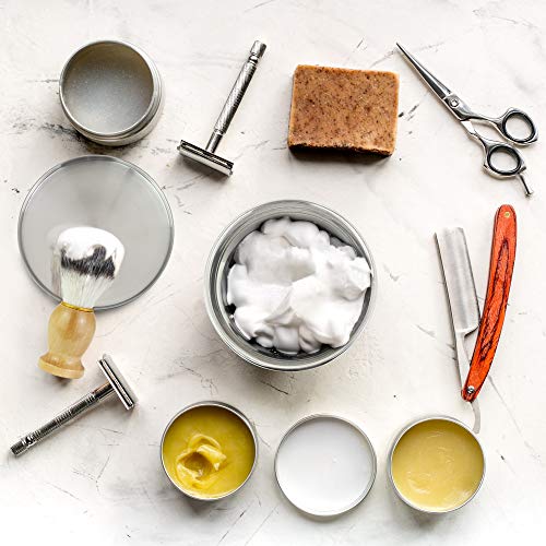 LYTIVAGEN Juego de Brocha y Cuenco de Afeitar, Cuenco de Japón de Acero Inoxidable con Tapa Cepillo de Afeitar de Lana Nylon, Maquinilla de Afeitar Clásica