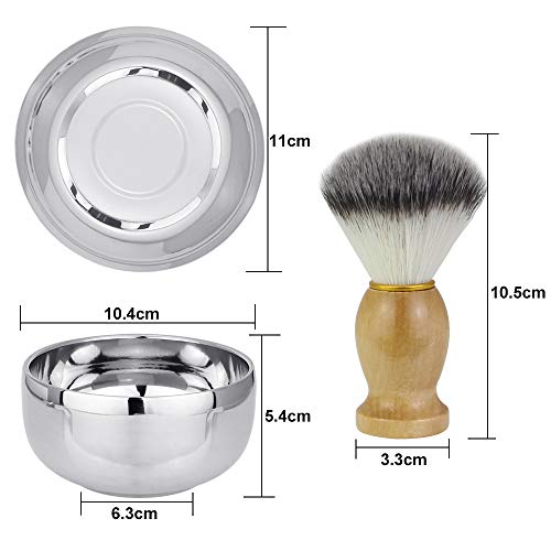 LYTIVAGEN Juego de Brocha y Cuenco de Afeitar, Cuenco de Japón de Acero Inoxidable con Tapa Cepillo de Afeitar de Lana Nylon, Maquinilla de Afeitar Clásica