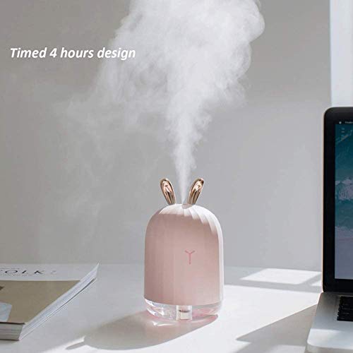 LYYAN Dormitorio Humidificador Silencio Cornamenta Orejas de Conejo USB 220ML Aire Humidificador Portátil con 7-Color LED Niebla Fría Mudo (Color : White)