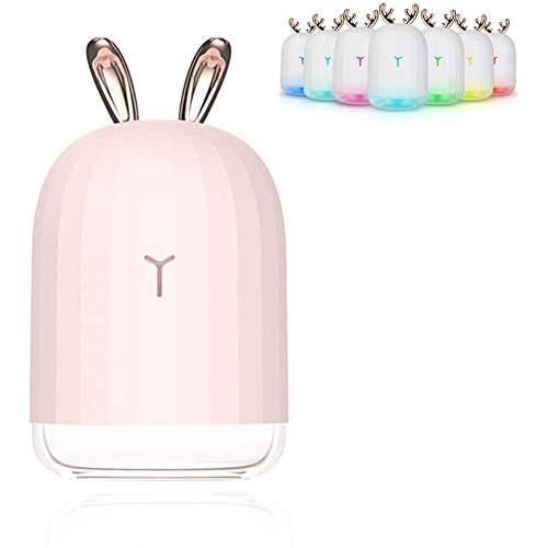 LYYAN Dormitorio Humidificador Silencio Cornamenta Orejas de Conejo USB 220ML Aire Humidificador Portátil con 7-Color LED Niebla Fría Mudo (Color : White)