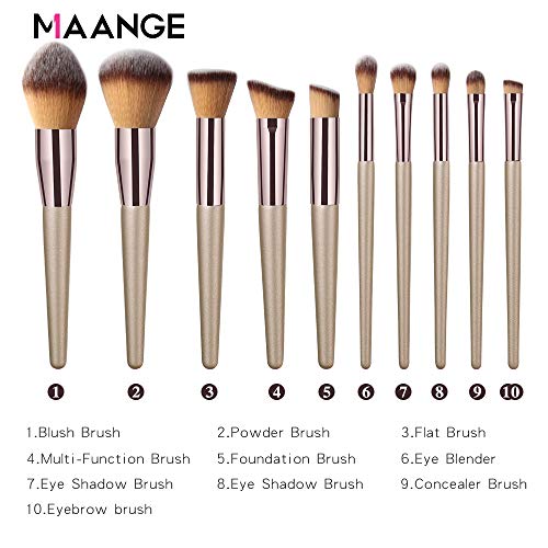 MAANGE 10 Pieces profesional de brochas de maquillaje Conjunto de pinceles de maquillaje Set Makeup Brush Profesional Pincel de Maquillaje