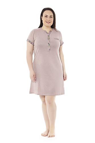 Mabel Intima Camison Talla Grande Mujer. Camisón Manga Corta Color Maquillaje. Camisón Talla 54. 95% poliéster-5% Spandex