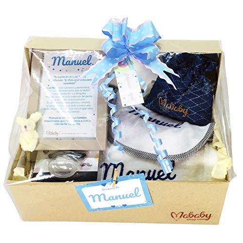 MabyBox My Dove | Canastilla Bebe | Regalo Original Recien nacido | Cesta de Bebe Personalizada | Set regalo Bebe (Azul)