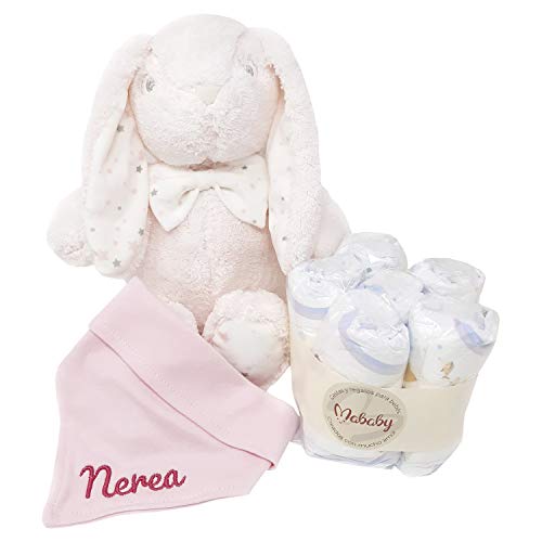 MabyBox Teddy Bunny | Canastilla Bebé | Regalo Bebé Personalizado | Cesta Regalo Recién nacido | Regalo Babyshower | Cesta Bebé Personalizada (Rosa)