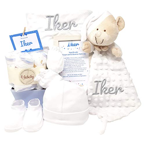 MabyBox Velvet DouDou | Canastilla Bebé Personalizada | Cesta Regalo Recién Nacido | Set Bebe Recién Nacido Personalizado (Blanco)