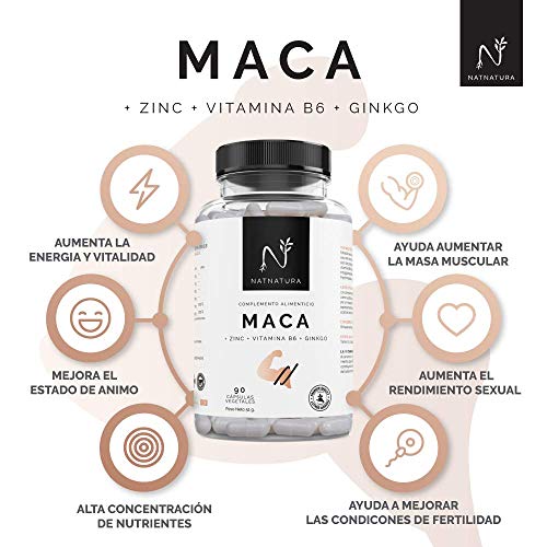Maca. Alta concentración de maca andina pura.200mg(25:1) x2cap día, 5000mg. Aumenta el nivel de testosterona. Potenciador muscular. Aumenta los niveles de energía, resistencia y libido. 90 cápsulas.