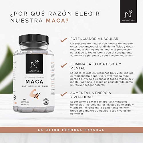 Maca. Alta concentración de maca andina pura.200mg(25:1) x2cap día, 5000mg. Aumenta el nivel de testosterona. Potenciador muscular. Aumenta los niveles de energía, resistencia y libido. 90 cápsulas.