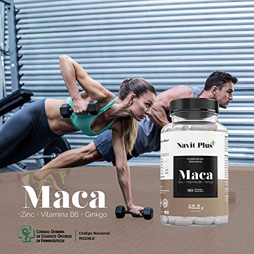 Maca andina capsulas con L-arginina, Zinc, Ginkgo y Vitamina B6 | Código Nacional Farmacia 193338.6 | Cápsulas vegetales | Aumenta nivel de energía y rendimiento deportivo | Tratamiento hasta 3 meses.