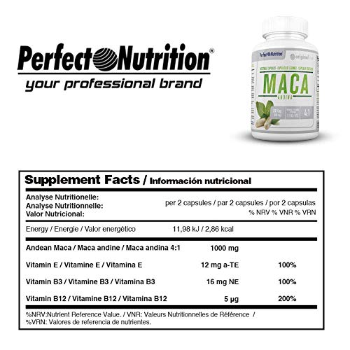 Maca Andina capsulas con vitaminas B12 E B3 pastillas natural suplemento vegano Mejora tu estado de ánimo potenciador de energía masculino/femenino Tratamiento para 3 meses