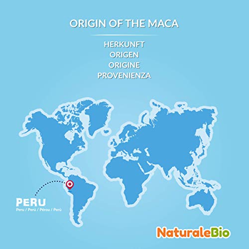 Maca Andina Ecológica en Cápsulas 500mg (180 cápsulas). 100% Gelatinizada, Bio y Pura, viene de raíz de Maca Peruana Orgánica. NaturaleBio