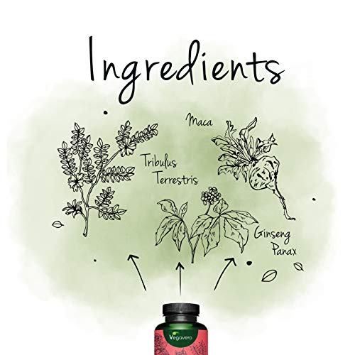 Maca + Tribulus Terrestris + Ginseng Coreano Vegavero® | 90% SAPONINAS | Testado | 100% NATURAL | 120 Cápsulas | Precursor Testosterona | Potenciador Muscular Vigorizante | Voluptatum Complex