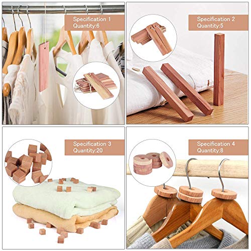 Madera de Cedro, Juego de Repelente contra de Polilla de Cedro Natural de Formas Mixtas, Accesorios de Almacenamiento, Desodorante de Armarios y Cajones, Paquete de 39 y Papel de Lija