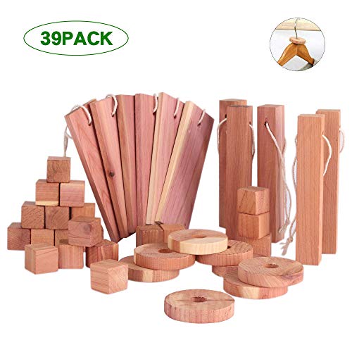 Madera de Cedro, Juego de Repelente contra de Polilla de Cedro Natural de Formas Mixtas, Accesorios de Almacenamiento, Desodorante de Armarios y Cajones, Paquete de 39 y Papel de Lija