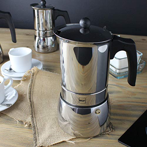 MAGEFESA Genova – La cafetera MAGEFESA Genova está Fabricada en Acero Inoxidable 18/10, Compatible con Todo Tipo de Cocina. Fácil Limpieza (Cromado, 10 Tazas)