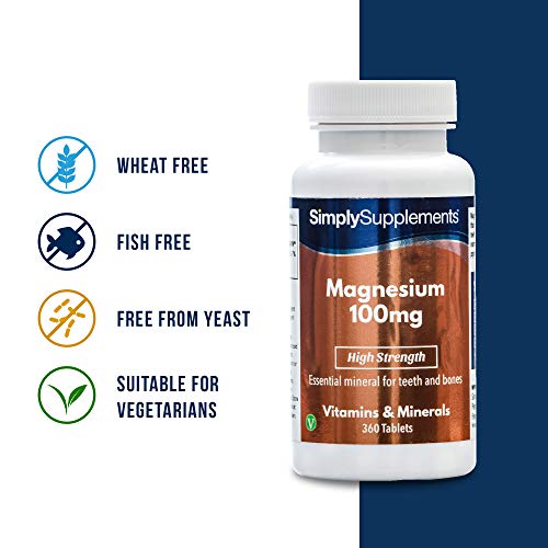 Magnesio 100mg - ¡Bote para 1 año! - Apto para veganos - 360 comprimidos - SimplySupplements