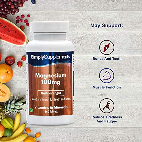 Magnesio 100mg - ¡Bote para 1 año! - Apto para veganos - 360 comprimidos - SimplySupplements