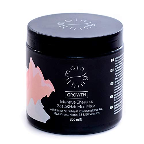 Main Thing - Mascarilla limpiadora para el cuero cabelludo y el cabello que protege contra la caída con ghassoul, aceite de ricino, aceites esenciales, vitaminas, ginseng y extractos de ortiga, 500 ml