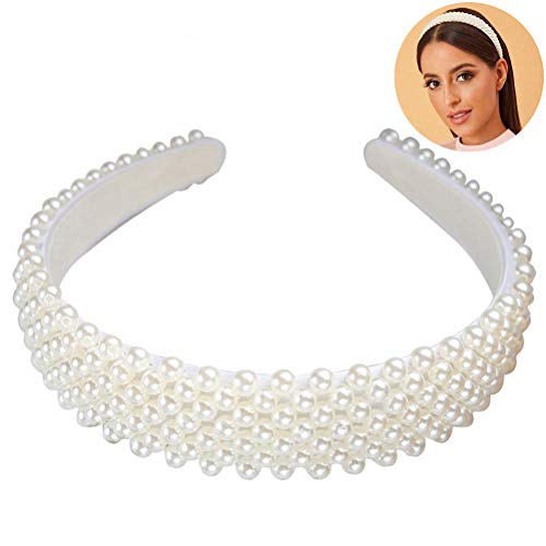 Makasy Diadema Delgada de Perlas Adorno de Diadema Diademas de Perlas Diadema de Boda Elegante Perlas de imitación Diadema Blanca para Damas Diadema Mujer Cabello Joyas