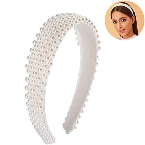 Makasy Diadema Delgada de Perlas Adorno de Diadema Diademas de Perlas Diadema de Boda Elegante Perlas de imitación Diadema Blanca para Damas Diadema Mujer Cabello Joyas