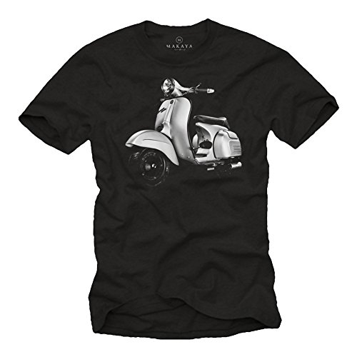MAKAYA Camiseta Scooter 125 Vintage Primavera - T-Shirt Negro Hombre - Regalos y Accesorios M