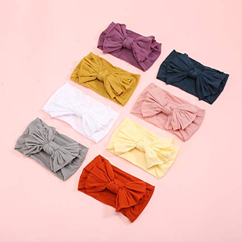 Makone Neonata Elastica Fascia，8 Pezzi Fascia Per Capelli en Nylon con Fiocchi Pom Bun 5,5 Pollici Fascia Elastica Per Capelli Elasticizzata Fatta a Mano Per Neonate Di