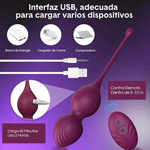 Maksexy Bolas Chinas para Mujer - 12 Modos para Ejercicios Kegel de Control Remoto y Reafirmantes de Músculo Pélvico