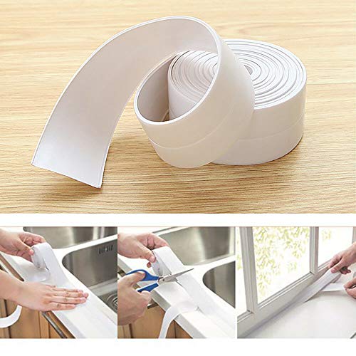 Malayas 5m x 22mm Cinta de Sellado Impermeable y Resistente al Moho Tiras Adhesivas Selladoras para Baño Cocina Esquina Pared Ducha Fregadero Bañera Color Blanco
