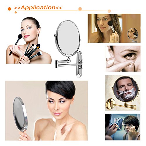 Malayas Espejo de Aumento de Pared, 10X Ampliación, Espejo de Doble Cara de Aumento y Normal, Espejo Baño Pared Extensible y Plegable para Maquillaje, Giratorio de 360˚