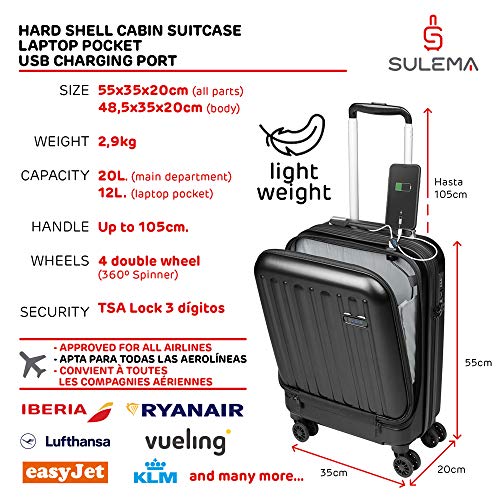 Maletas de Viaje de Cabina 55x40x20 con USB de Carga Equipaje de Mano Trolley rigida 4 Ruedas giratorias 360º candado TSA Maleta Ryanair, Grandes Resistentes Sulema