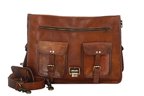 maletín de Cuero Bolsa de Mensajero portátil Bandolera para Hombres y Mujeres (18" Longitud X 13" Altura X 5" Anchura (Pulgada))