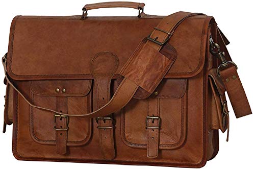 maletín de Cuero Bolsa de Mensajero portátil Bandolera para Hombres y Mujeres (18" Longitud X 13" Altura X 5" Anchura (Pulgada))