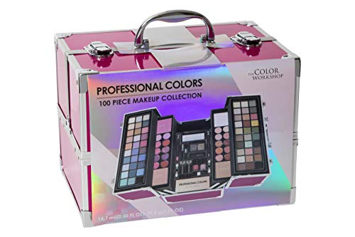 Maletín de Maquillaje Professional Color Pink Train Case - The Color Workshop - Un Kit de Maquillaje Profesional Completo en un Gran Maletín Plateado y Elegante para Llevar Siempre Contigo