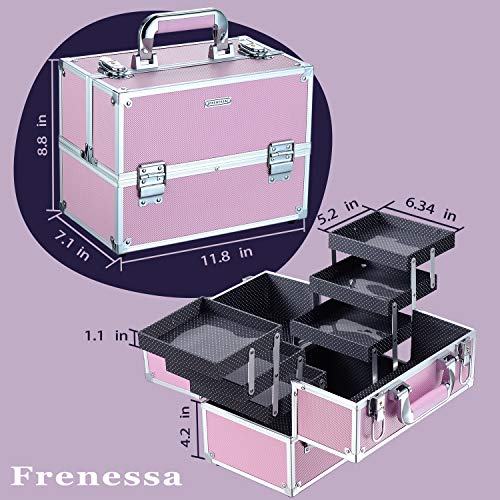 Maletin Maquillaje Grande Profesional Neceser Organizador Maquillaje Vacio para Maquilladores Caja Maquillaje de Viaje Joyero Organizador Esmalte de Uñas con 6 Bandejas Regalos para Mujer, Rosa