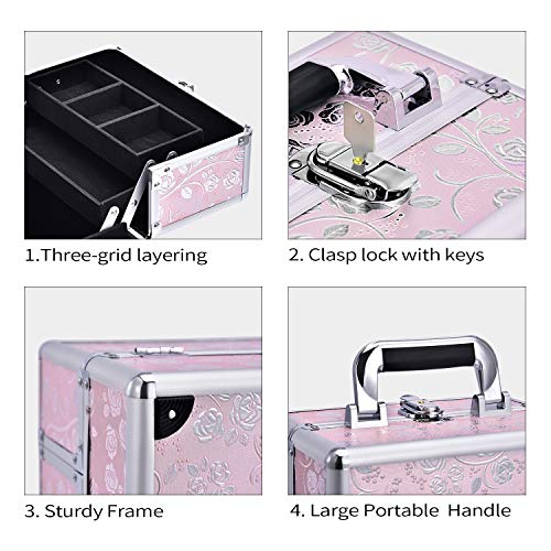 Maletín Maquillaje Profesional Estuche de Maquillaje Estuche de Cosmético Neceser Maquillaje Caja Maquillaje de Viaje Joyero Manicura Regalos para Mujer, Rosa