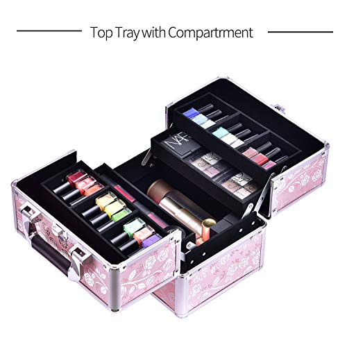 Maletín Maquillaje Profesional Estuche de Maquillaje Estuche de Cosmético Neceser Maquillaje Caja Maquillaje de Viaje Joyero Manicura Regalos para Mujer, Rosa
