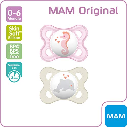 Mam Babyartikel 66542422 - Lot de 2 chupetes, sin BPA, 0-6 meses, colores aleatorios