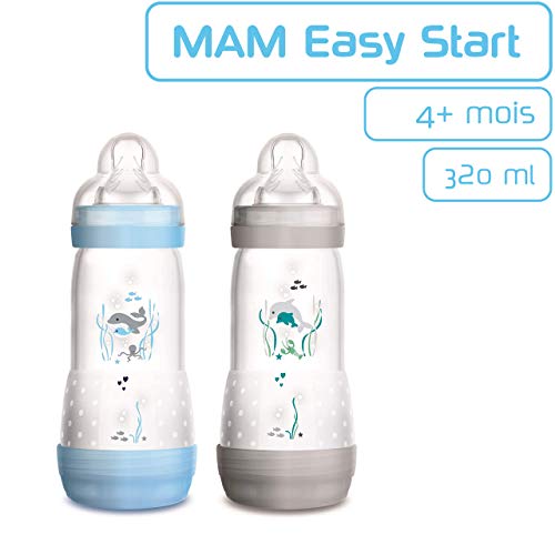 MAM - Set de 2 biberones anticólicos, con tetina de flujo nro. 3, para niño, 320 ml