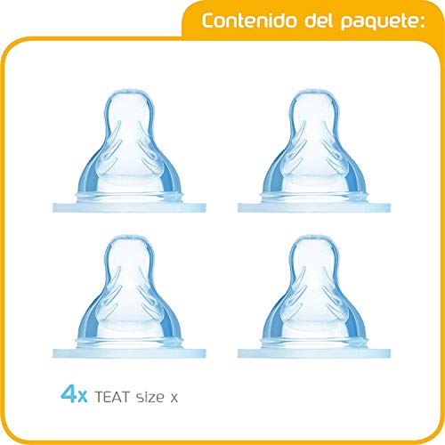 MAM Teat Set Size X, 4 tetinas de silicona para bebés de +6 meses, accesorios para bebé en silicona SkinSoft, forma única plana y ajuste perfecto a la boca del bebé