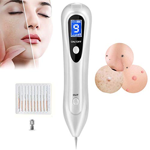 Manchas Cara Eliminación, Spot Eraser Pro Intensidad de 9 Niveles Pluma de Pecas para Manchas, Pecas, Tatuajes, Verrugas y Mole remover pen con Pantalla de LED y Agujas Reemplazables, USB recargable