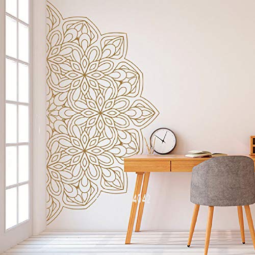 Mandala In Half Wall Decal Yoga Studio Vinyl Sticker Decals Ornament Moroccan Patter Home Decor Boho Bohemian Bedroom Decor 01 white 57x28 cm