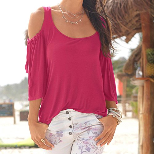 Manga de Campana Mujer, Covermason Camiseta sin Mangas con Cuello en Pico para Mujer, Manga Larga(XL,Rosa Caliente)