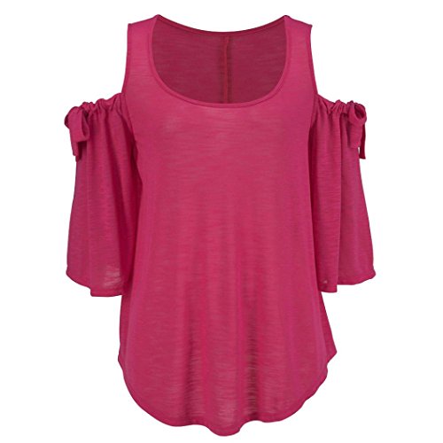 Manga de Campana Mujer, Covermason Camiseta sin Mangas con Cuello en Pico para Mujer, Manga Larga(XL,Rosa Caliente)